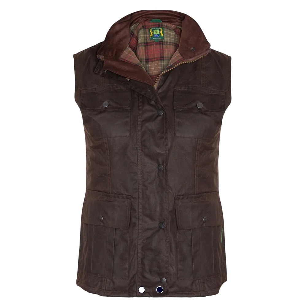 Hunter Outdoor British  Waxed Cotton Gillet  Vest Brown Tartan Plaid L 14 - Picture 2 of 10